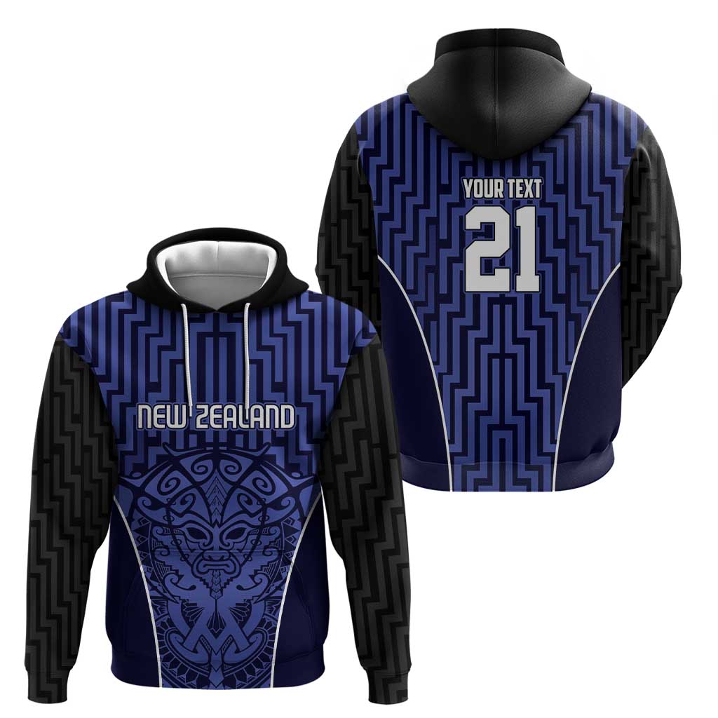 Custom Basketball New Zealand Zip Hoodie Blue Maori Ta Moko Indigenous LT9 - Polynesian Pride