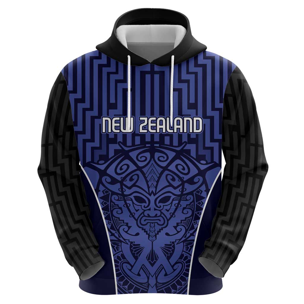 Custom Basketball New Zealand Zip Hoodie Blue Maori Ta Moko Indigenous LT9 - Polynesian Pride