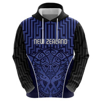 Custom Basketball New Zealand Zip Hoodie Blue Maori Ta Moko Indigenous LT9 - Polynesian Pride