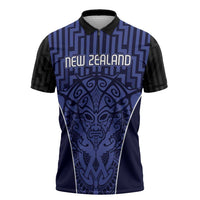 Custom Basketball New Zealand Zipper Polo Shirt Blue Maori Ta Moko Indigenous LT9 Blue - Polynesian Pride