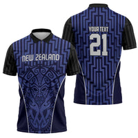 Custom Basketball New Zealand Zipper Polo Shirt Blue Maori Ta Moko Indigenous LT9 - Polynesian Pride