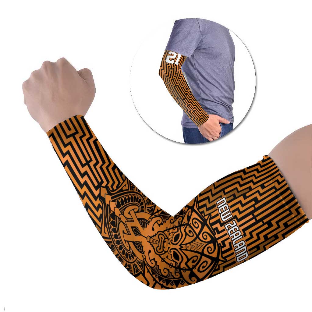 Custom Basketball New Zealand Arm Sleeves Gold Maori Ta Moko Indigenous LT9 Set of 2 Gold - Polynesian Pride