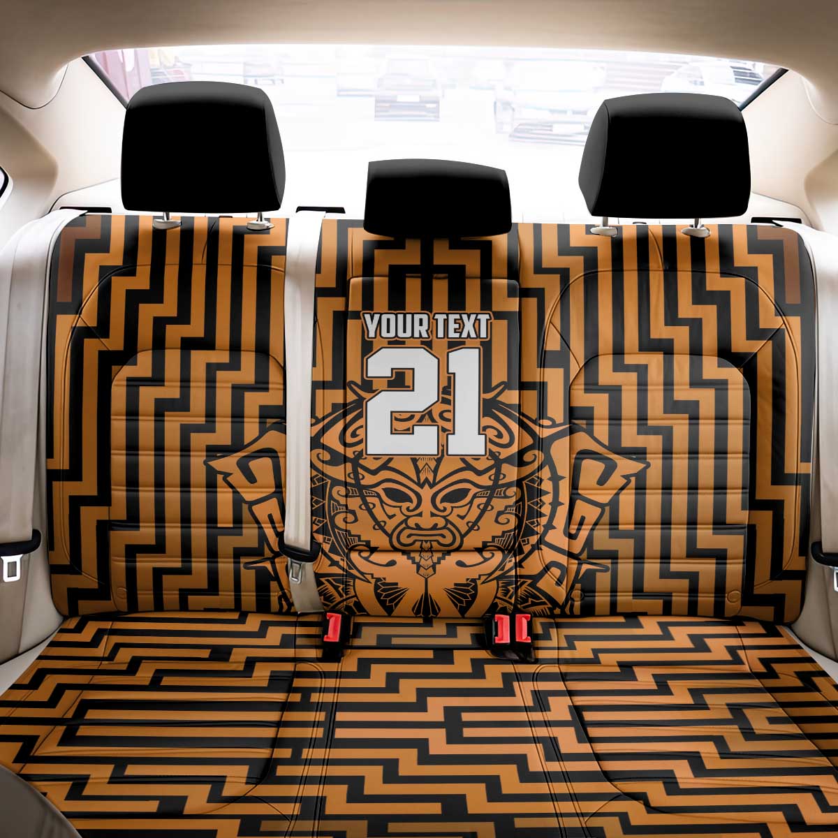 Custom Basketball New Zealand Back Car Seat Cover Gold Maori Ta Moko Indigenous - Polynesian Pride