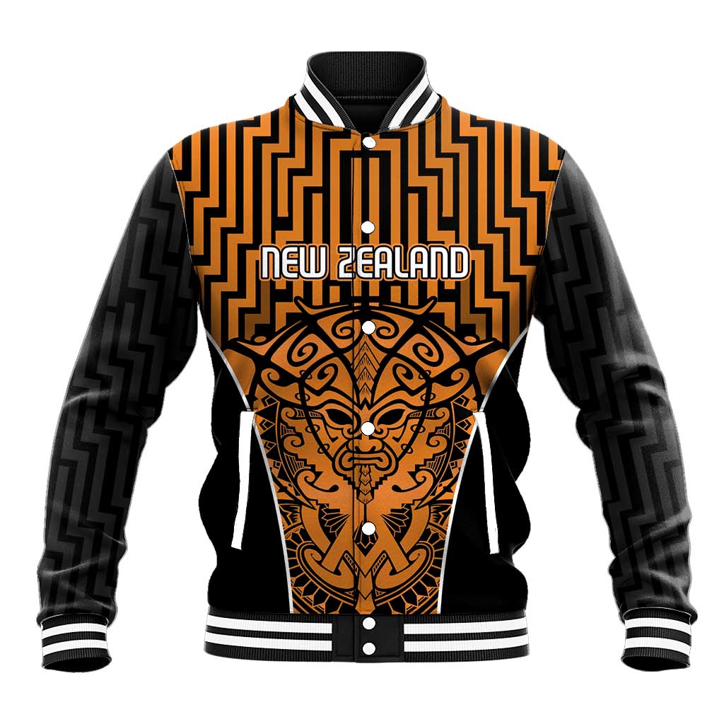 Custom Basketball New Zealand Baseball Jacket Gold Maori Ta Moko Indigenous - Polynesian Pride