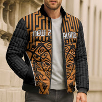 Custom Basketball New Zealand Bomber Puffer Jacket Gold Maori Ta Moko Indigenous - Polynesian Pride