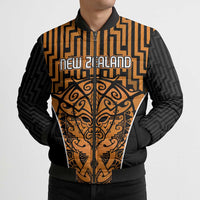 Custom Basketball New Zealand Bomber Puffer Jacket Gold Maori Ta Moko Indigenous - Polynesian Pride