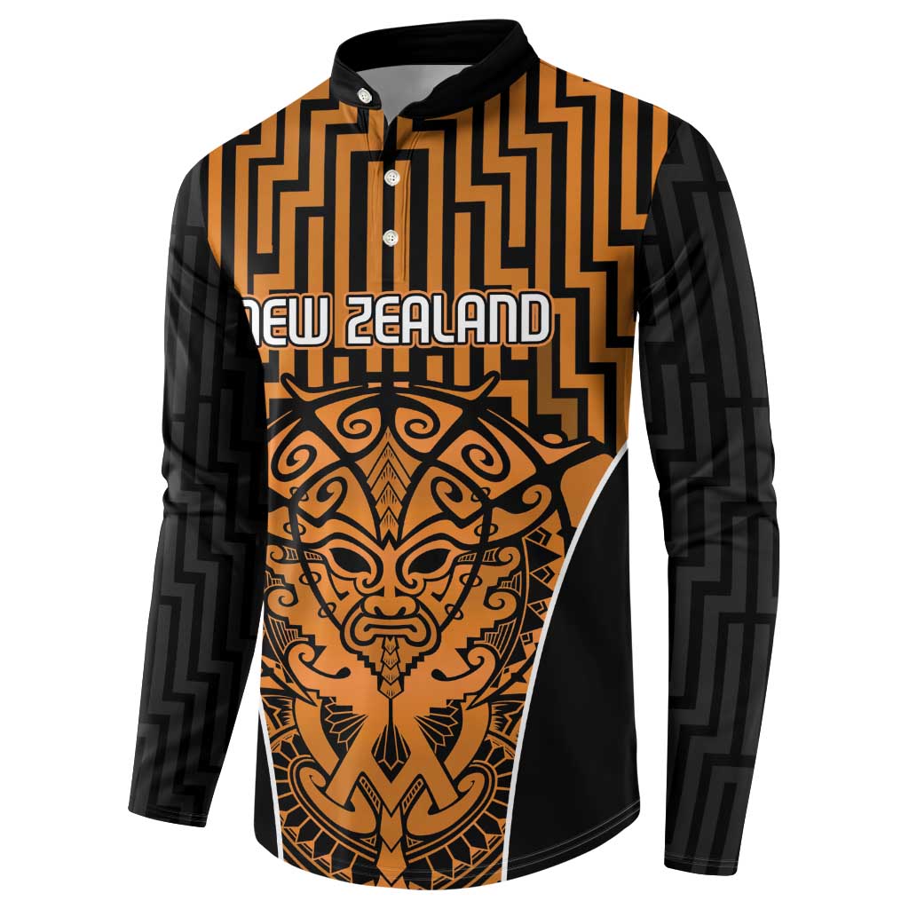 Custom Basketball New Zealand Button Sweatshirt Gold Maori Ta Moko Indigenous - Polynesian Pride
