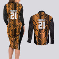 Custom Basketball New Zealand Couples Matching Long Sleeve Bodycon Dress and Long Sleeve Button Shirt Gold Maori Ta Moko Indigenous - Polynesian Pride