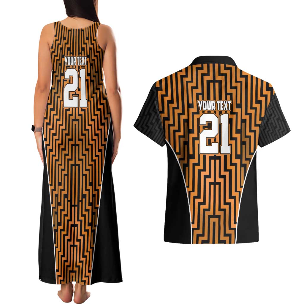 Custom Basketball New Zealand Couples Matching Tank Maxi Dress and Hawaiian Shirt Gold Maori Ta Moko Indigenous - Polynesian Pride