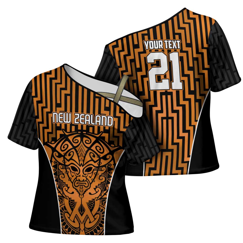 Custom Basketball New Zealand Cross Shoulder Shirt Gold Maori Ta Moko Indigenous - Polynesian Pride