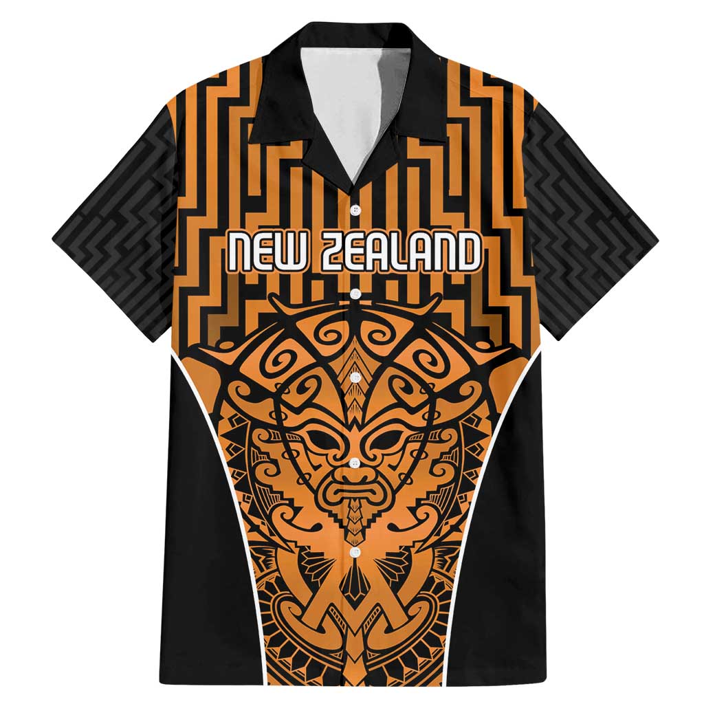 Custom Basketball New Zealand Family Matching Mermaid Dress and Hawaiian Shirt Gold Maori Ta Moko Indigenous LT9 Dad's Shirt - Short Sleeve Gold - Polynesian Pride