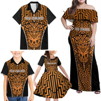 Custom Basketball New Zealand Family Matching Off Shoulder Maxi Dress and Hawaiian Shirt Gold Maori Ta Moko Indigenous LT9 - Polynesian Pride