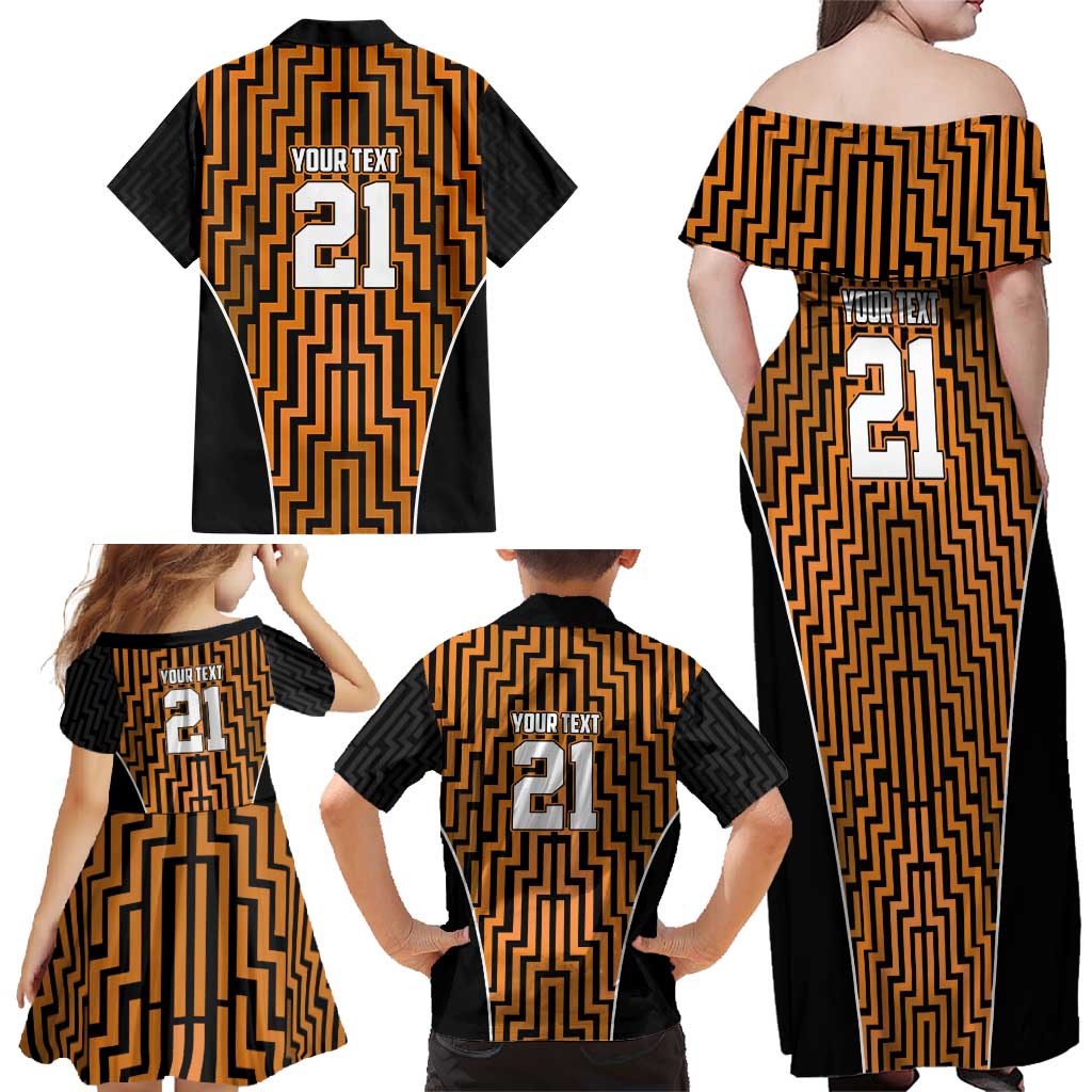 Custom Basketball New Zealand Family Matching Off Shoulder Maxi Dress and Hawaiian Shirt Gold Maori Ta Moko Indigenous LT9 - Polynesian Pride
