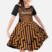 Custom Basketball New Zealand Family Matching Short Sleeve Bodycon Dress and Hawaiian Shirt Gold Maori Ta Moko Indigenous LT9 Daughter's Dress Gold - Polynesian Pride