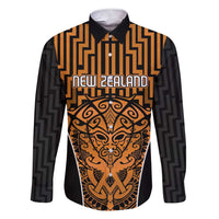 Custom Basketball New Zealand Family Matching Short Sleeve Bodycon Dress and Hawaiian Shirt Gold Maori Ta Moko Indigenous LT9 Dad's Shirt - Long Sleeve Gold - Polynesian Pride