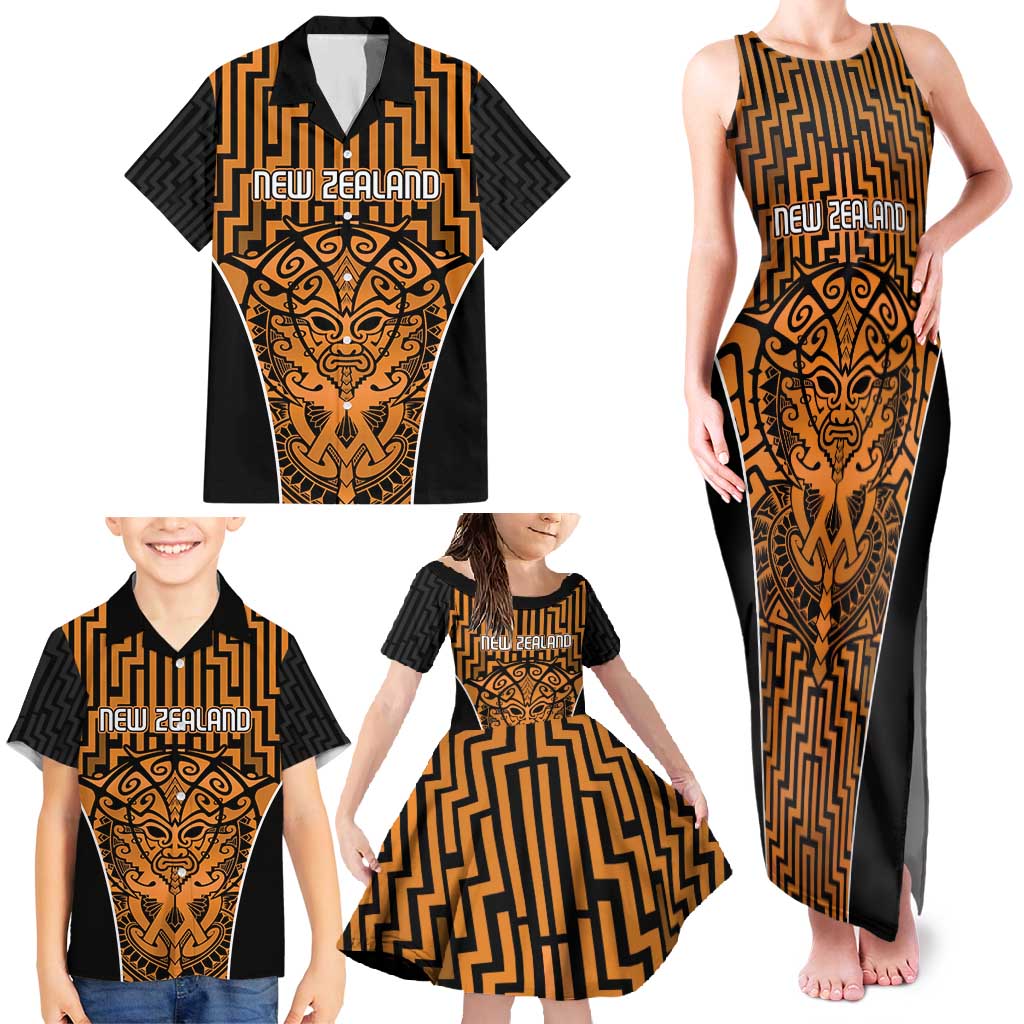 Custom Basketball New Zealand Family Matching Tank Maxi Dress and Hawaiian Shirt Gold Maori Ta Moko Indigenous LT9 - Polynesian Pride