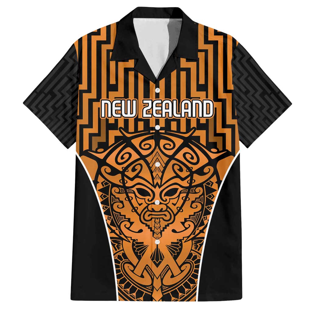 Custom Basketball New Zealand Family Matching Tank Maxi Dress and Hawaiian Shirt Gold Maori Ta Moko Indigenous LT9 Dad's Shirt - Short Sleeve Gold - Polynesian Pride