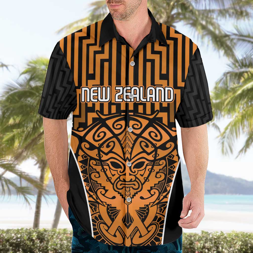 Custom Basketball New Zealand Hawaiian Shirt Gold Maori Ta Moko Indigenous LT9 - Polynesian Pride