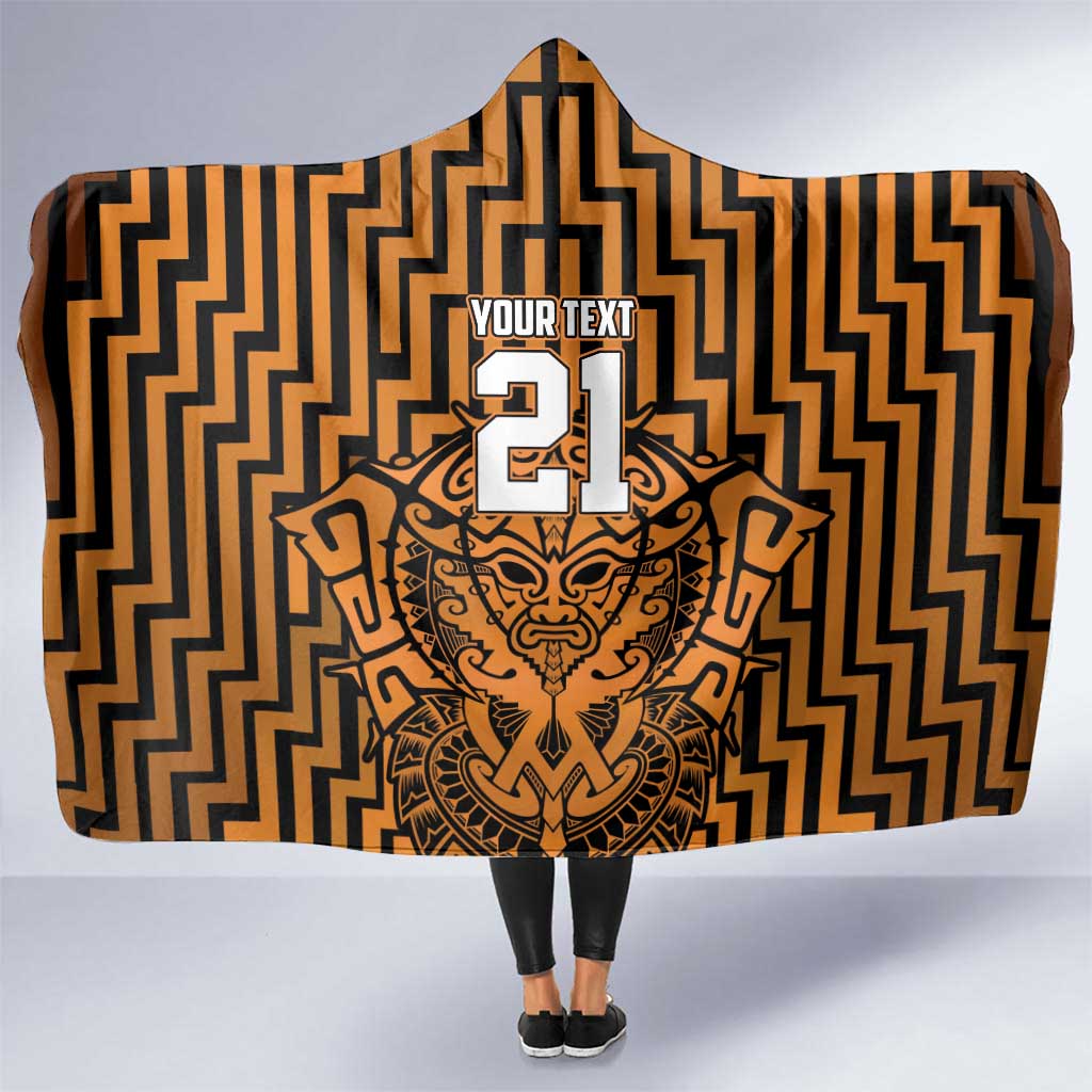 Custom Basketball New Zealand Hooded Blanket Gold Maori Ta Moko Indigenous LT9 One Size Gold - Polynesian Pride