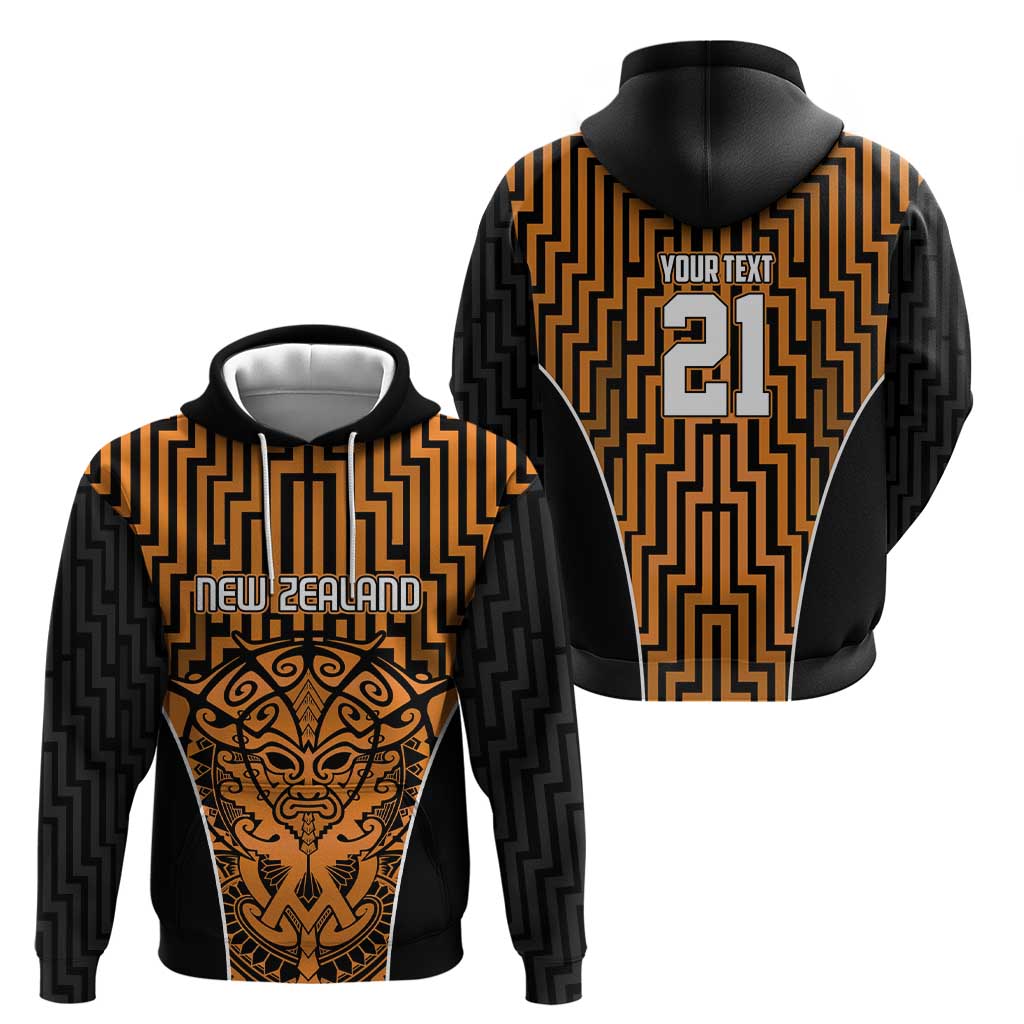 Custom Basketball New Zealand Hoodie Gold Maori Ta Moko Indigenous - Polynesian Pride