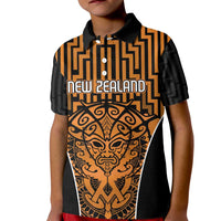 Custom Basketball New Zealand Kid Polo Shirt Gold Maori Ta Moko Indigenous LT9 Kid Gold - Polynesian Pride