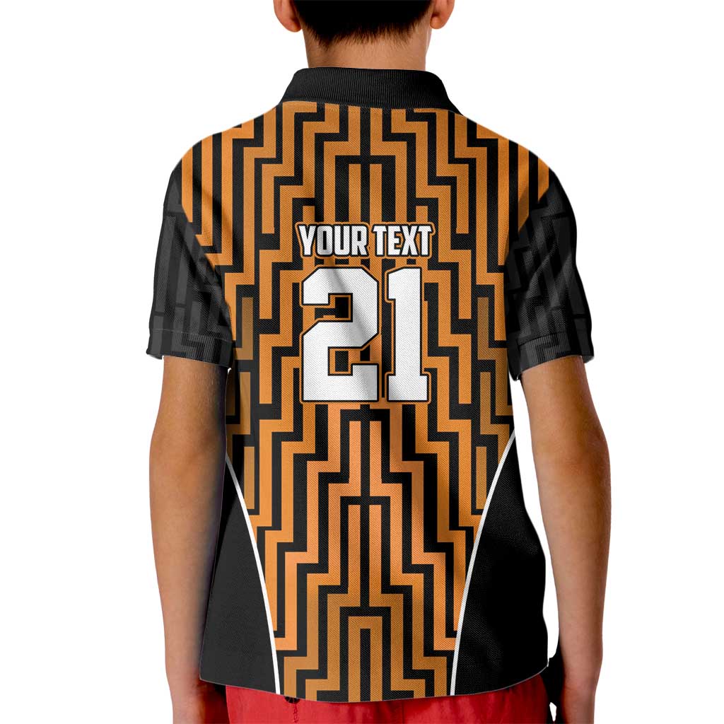 Custom Basketball New Zealand Kid Polo Shirt Gold Maori Ta Moko Indigenous LT9 - Polynesian Pride