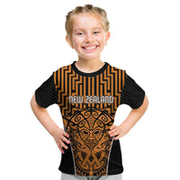 Custom Basketball New Zealand Kid T Shirt Gold Maori Ta Moko Indigenous LT9 Gold - Polynesian Pride