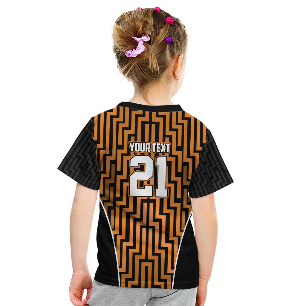 Custom Basketball New Zealand Kid T Shirt Gold Maori Ta Moko Indigenous LT9 - Polynesian Pride