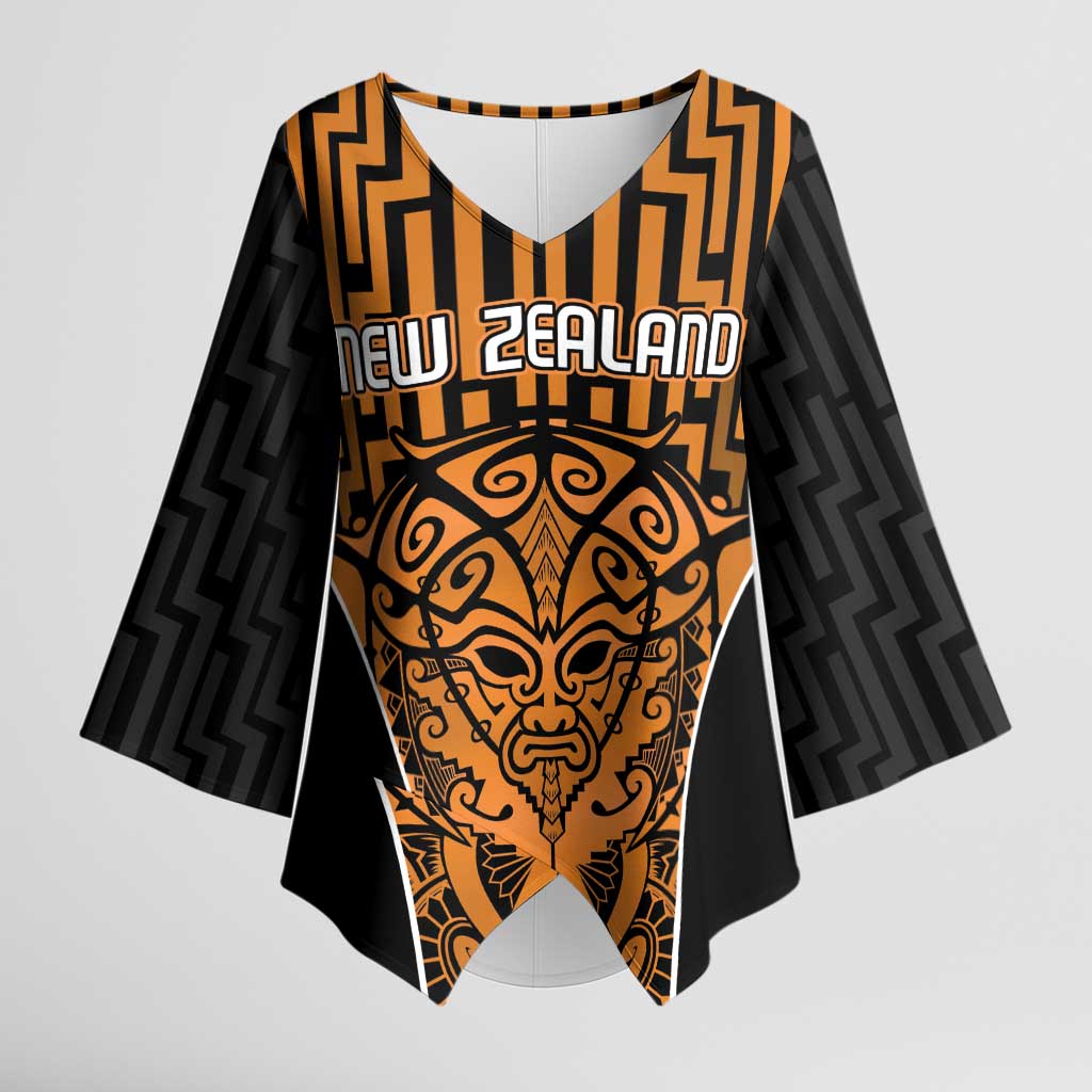 Custom Basketball New Zealand Kimono Sleeve Blouse Gold Maori Ta Moko Indigenous LT9 Female Gold - Polynesian Pride
