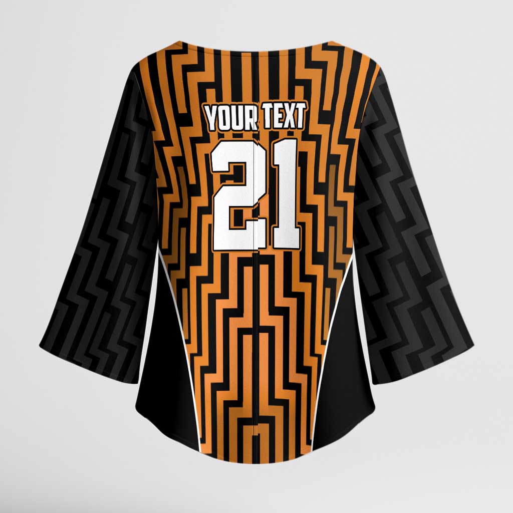 Custom Basketball New Zealand Kimono Sleeve Blouse Gold Maori Ta Moko Indigenous LT9 - Polynesian Pride