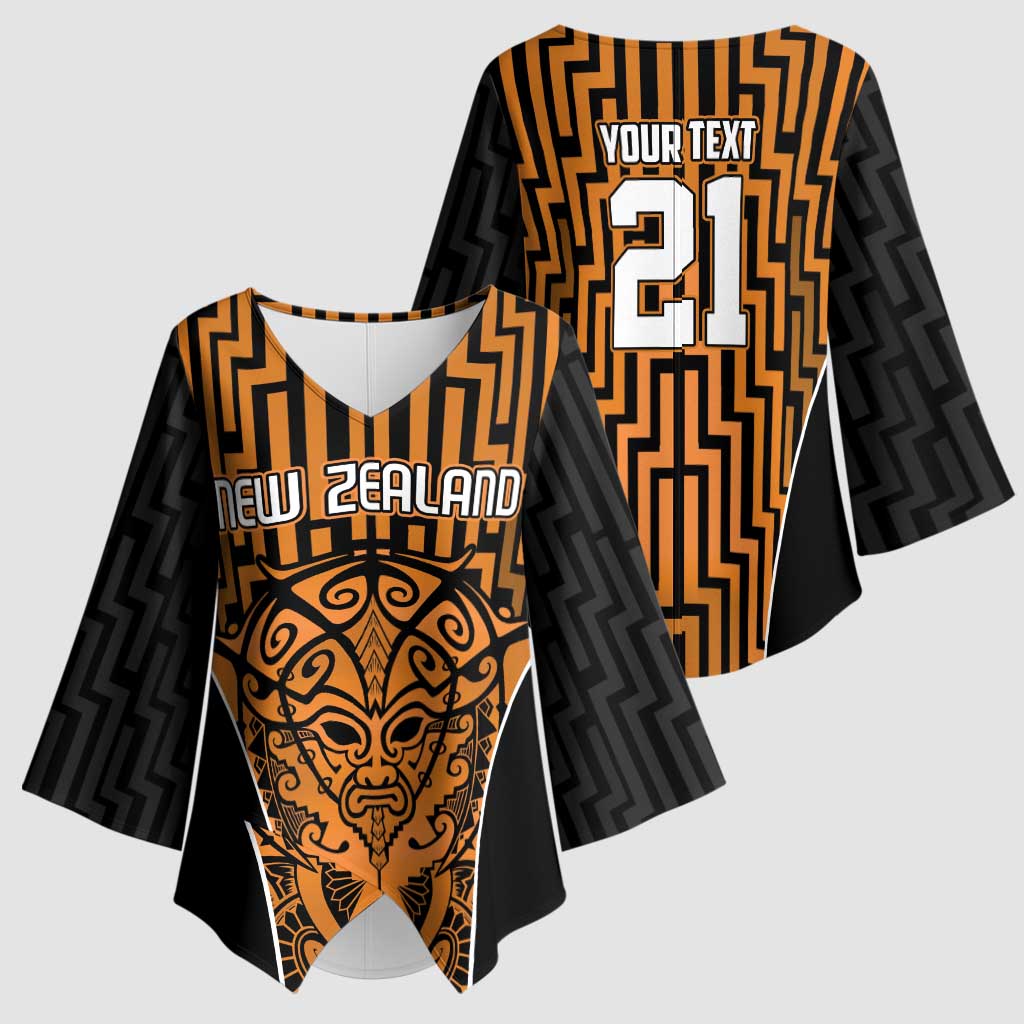 Custom Basketball New Zealand Kimono Sleeve Blouse Gold Maori Ta Moko Indigenous LT9 - Polynesian Pride