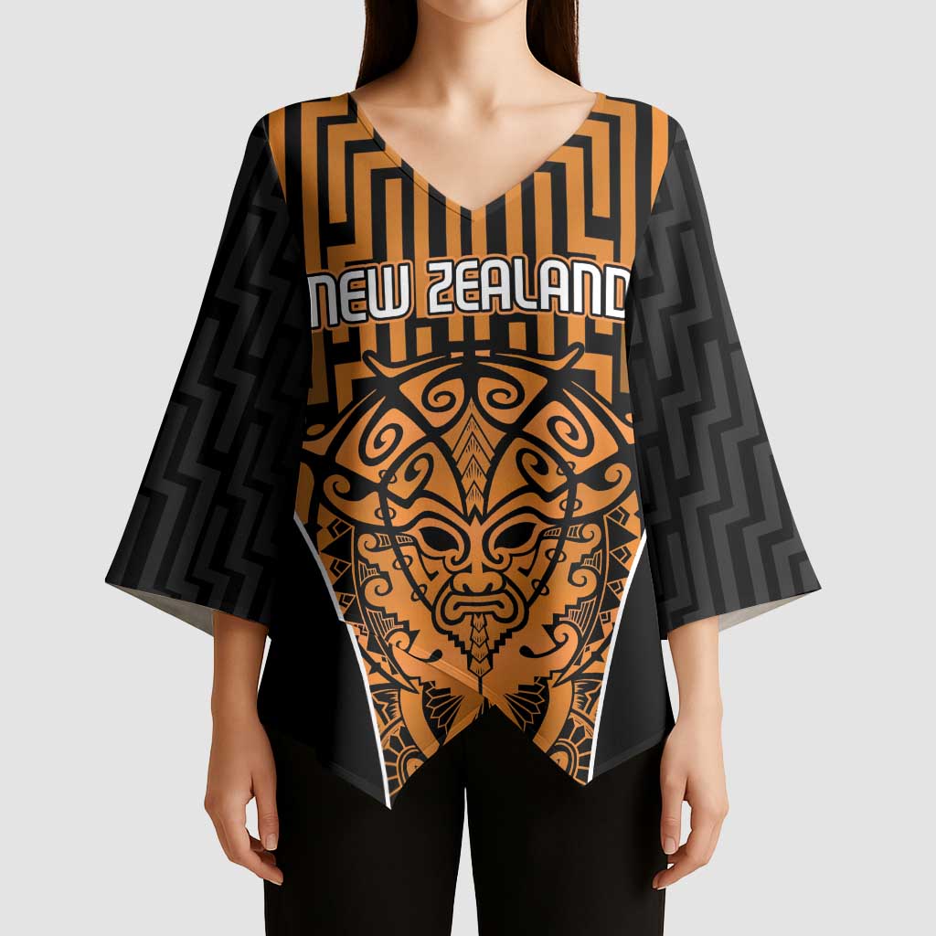 Custom Basketball New Zealand Kimono Sleeve Blouse Gold Maori Ta Moko Indigenous LT9 - Polynesian Pride