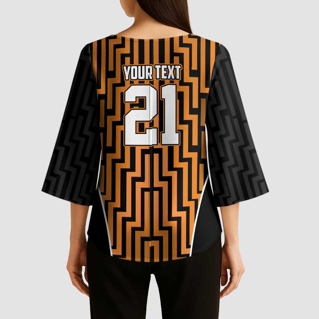 Custom Basketball New Zealand Kimono Sleeve Blouse Gold Maori Ta Moko Indigenous LT9 - Polynesian Pride