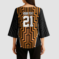 Custom Basketball New Zealand Kimono Sleeve Blouse Gold Maori Ta Moko Indigenous LT9 - Polynesian Pride