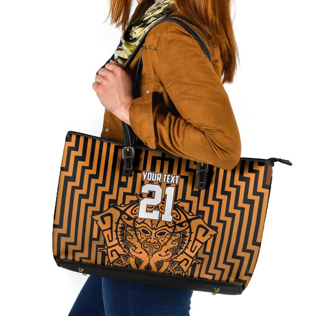 Custom Basketball New Zealand Leather Tote Bag Gold Maori Ta Moko Indigenous LT9 Gold - Polynesian Pride