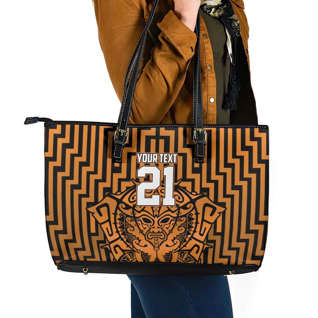 Custom Basketball New Zealand Leather Tote Bag Gold Maori Ta Moko Indigenous LT9 - Polynesian Pride