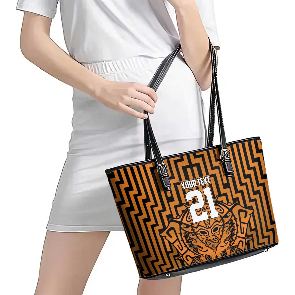 Custom Basketball New Zealand Leather Tote Bag Gold Maori Ta Moko Indigenous LT9 - Polynesian Pride