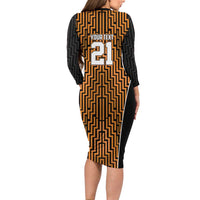 Custom Basketball New Zealand Long Sleeve Bodycon Dress Gold Maori Ta Moko Indigenous LT9 - Polynesian Pride