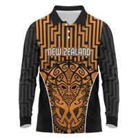 Custom Basketball New Zealand Long Sleeve Polo Shirt Gold Maori Ta Moko Indigenous LT9 Gold - Polynesian Pride