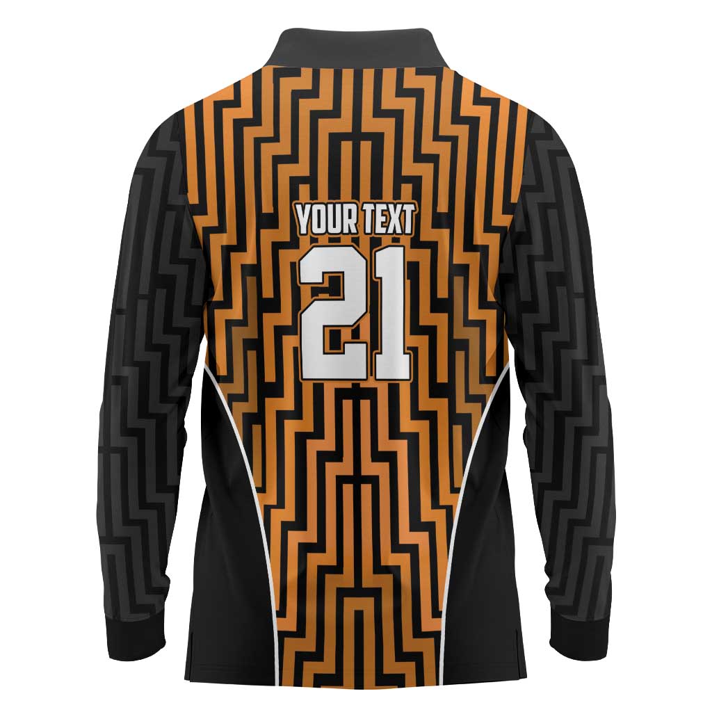Custom Basketball New Zealand Long Sleeve Polo Shirt Gold Maori Ta Moko Indigenous LT9 - Polynesian Pride