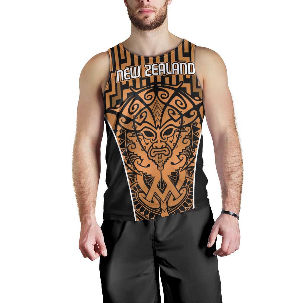 Custom Basketball New Zealand Men Tank Top Gold Maori Ta Moko Indigenous LT9 - Polynesian Pride
