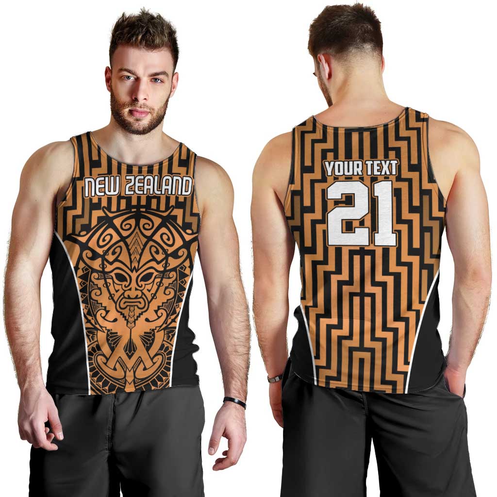 Custom Basketball New Zealand Men Tank Top Gold Maori Ta Moko Indigenous LT9 - Polynesian Pride