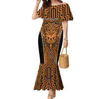 Custom Basketball New Zealand Mermaid Dress Gold Maori Ta Moko Indigenous LT9 Women Gold - Polynesian Pride