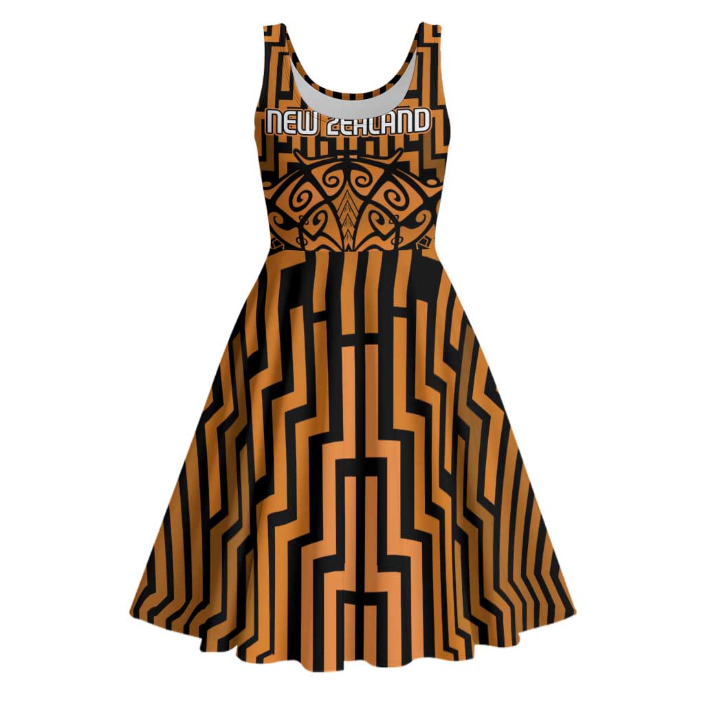 Custom Basketball New Zealand Midi Dress Gold Maori Ta Moko Indigenous - Polynesian Pride