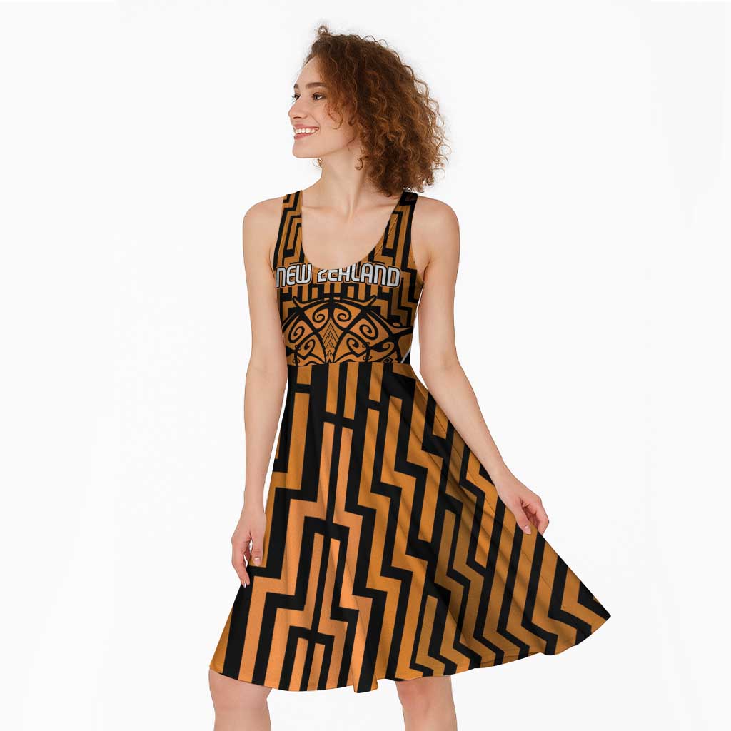 Custom Basketball New Zealand Midi Dress Gold Maori Ta Moko Indigenous LT9 - Polynesian Pride