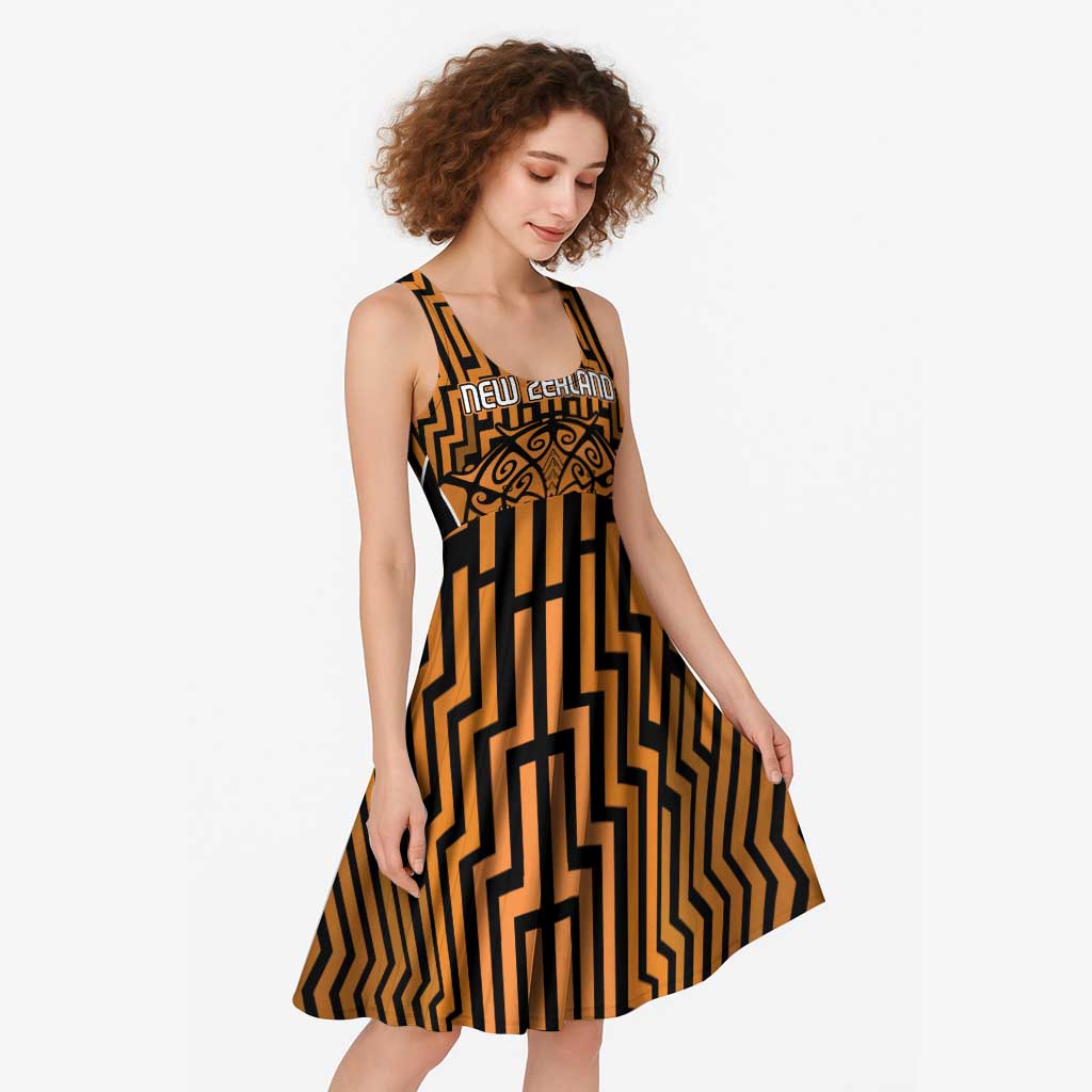Custom Basketball New Zealand Midi Dress Gold Maori Ta Moko Indigenous LT9 - Polynesian Pride