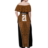 Custom Basketball New Zealand Off Shoulder Maxi Dress Gold Maori Ta Moko Indigenous LT9 - Polynesian Pride