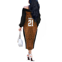 Custom Basketball New Zealand Off The Shoulder Long Sleeve Dress Gold Maori Ta Moko Indigenous LT9 - Polynesian Pride