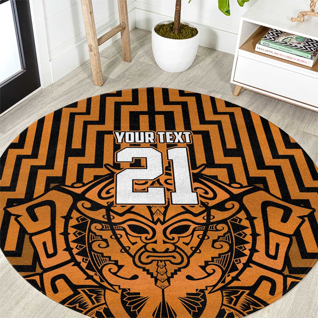 Custom Basketball New Zealand Round Carpet Gold Maori Ta Moko Indigenous - Polynesian Pride
