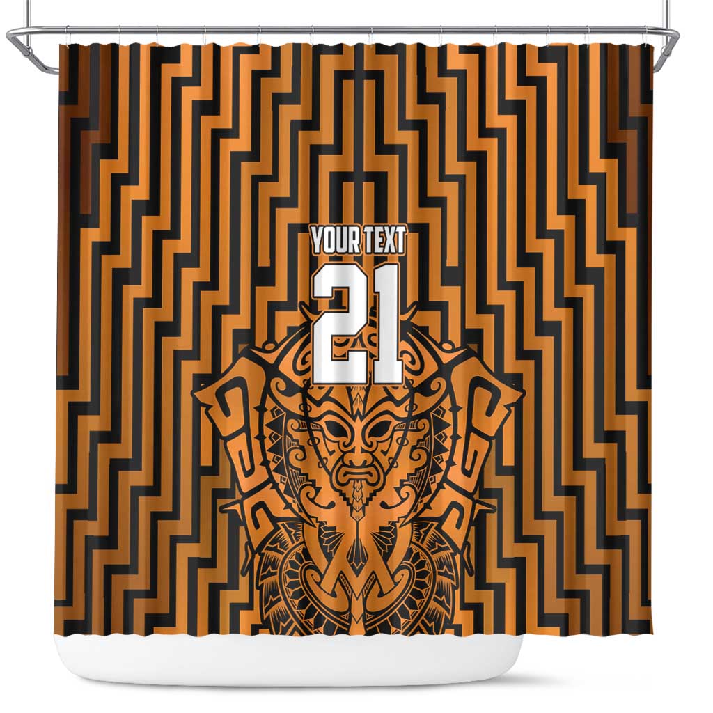 Custom Basketball New Zealand Shower Curtain Gold Maori Ta Moko Indigenous - Polynesian Pride